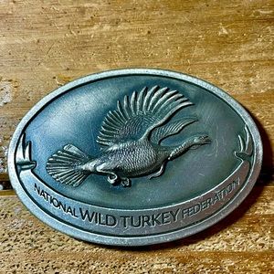 Vintage Men’s belt buckle National wild turkey federation Sid Bell 1976 pewter